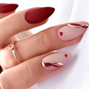 French Heart Red Nail Stickers with Gold Lines