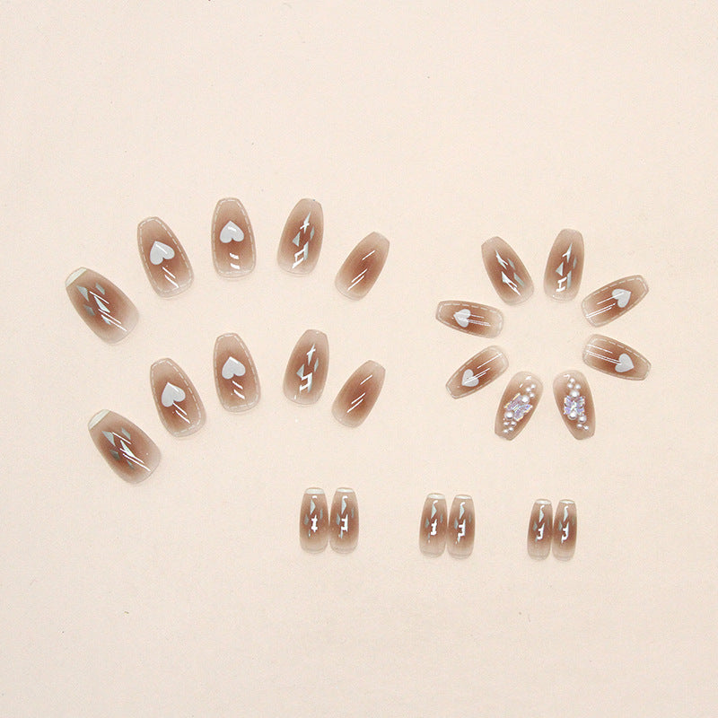 Short Ballet Blush Heart Pearl Aurora Butterfly Fall Nails, 24-Piece Wholesale Set