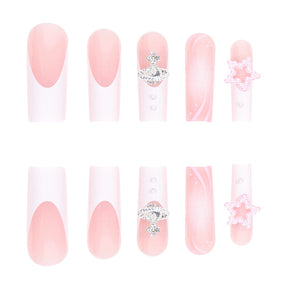 Water Pipe French Nails with 3D Star Decorations