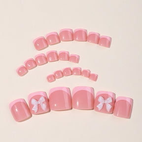 Wholesale Pink French Toe Nails with Bow for European & American Market