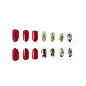 Short Shiny Christmas Santa Tree Reindeer Fall Nails - 24 Pieces