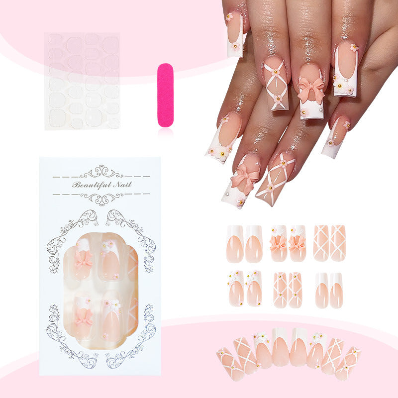 Chic French Bow Pink Detachable Nail  Wraps