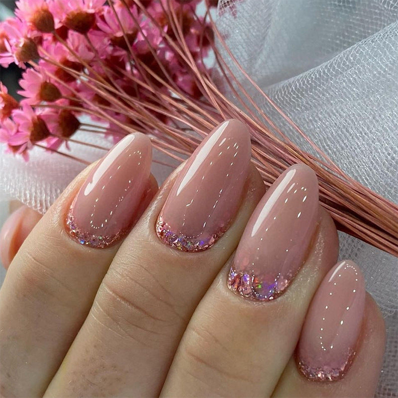 Almond Shape Sweet Minimalist Solid Color Glitter Nails, INS Style