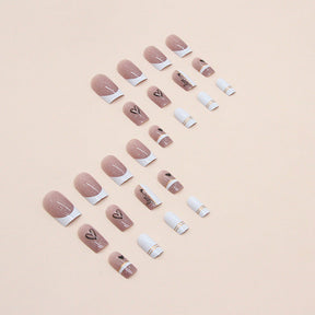 White Glitter French Heart Nail Stickers