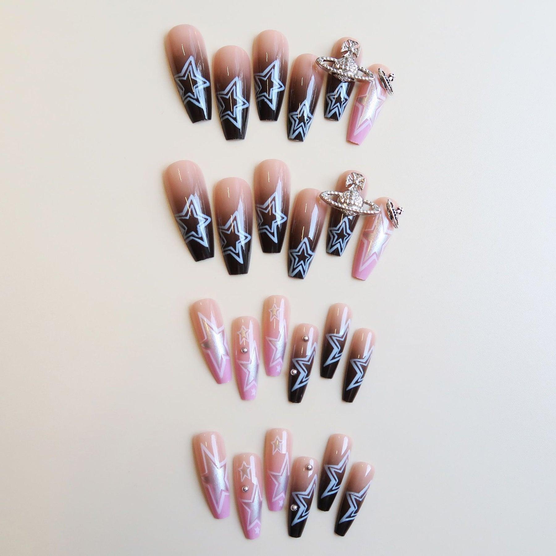 Pink Silver Galaxy Nail Tips, 24 Pieces Finished