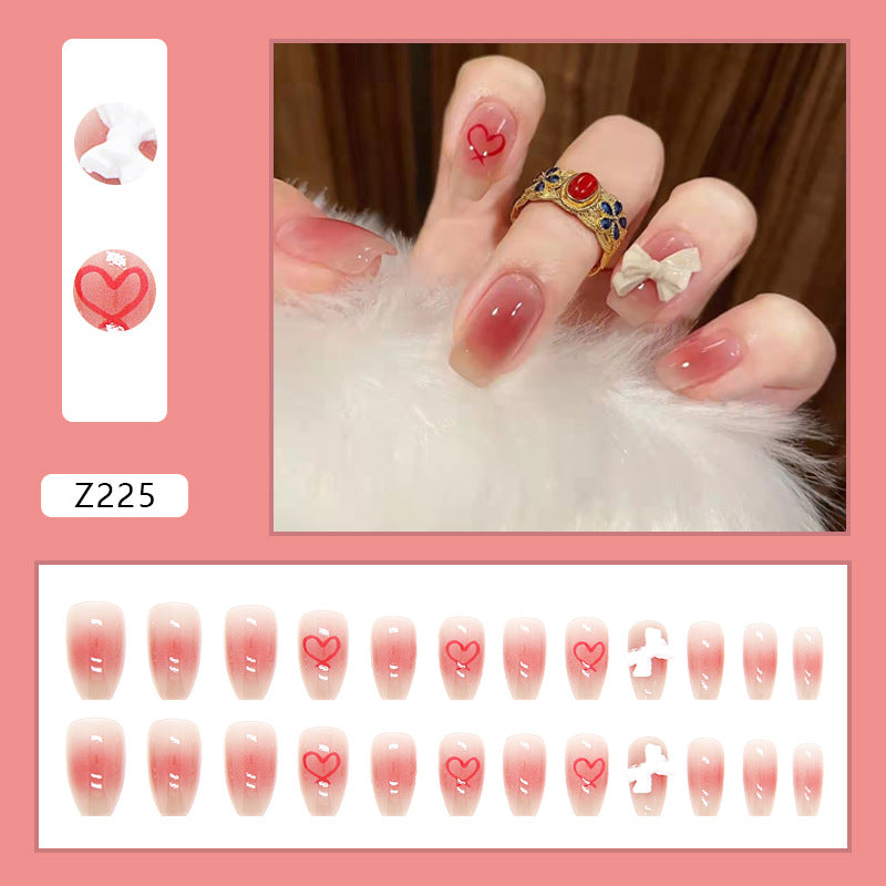 Pink Translucent 3D White Bow Heart Removable Nail Stickers