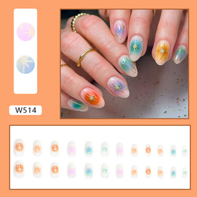 Short Round European Star Nails, Multi-Color, Fashion Practice Nails