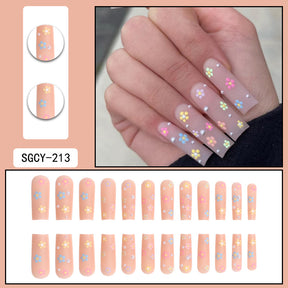 Detachable Flower Nail Extensions with Water Pearl Design