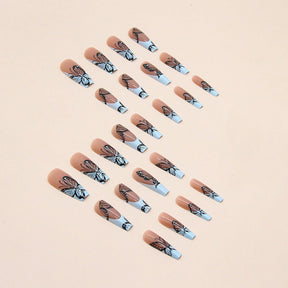 24-Piece Long Ballet Black Butterfly Nails