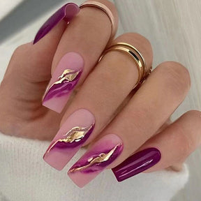 Removable Purple Gold Foil Ombre Nail Tips