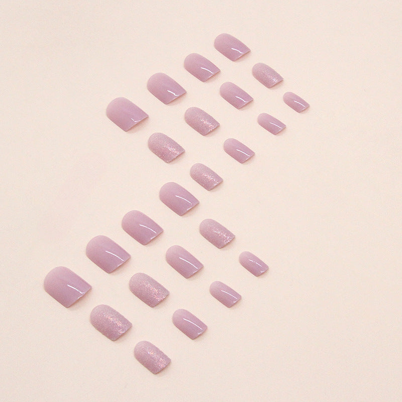 Short Lilac Purple Soft Girl Nails Aurora Glitter Fake Nails Euro Ins Style