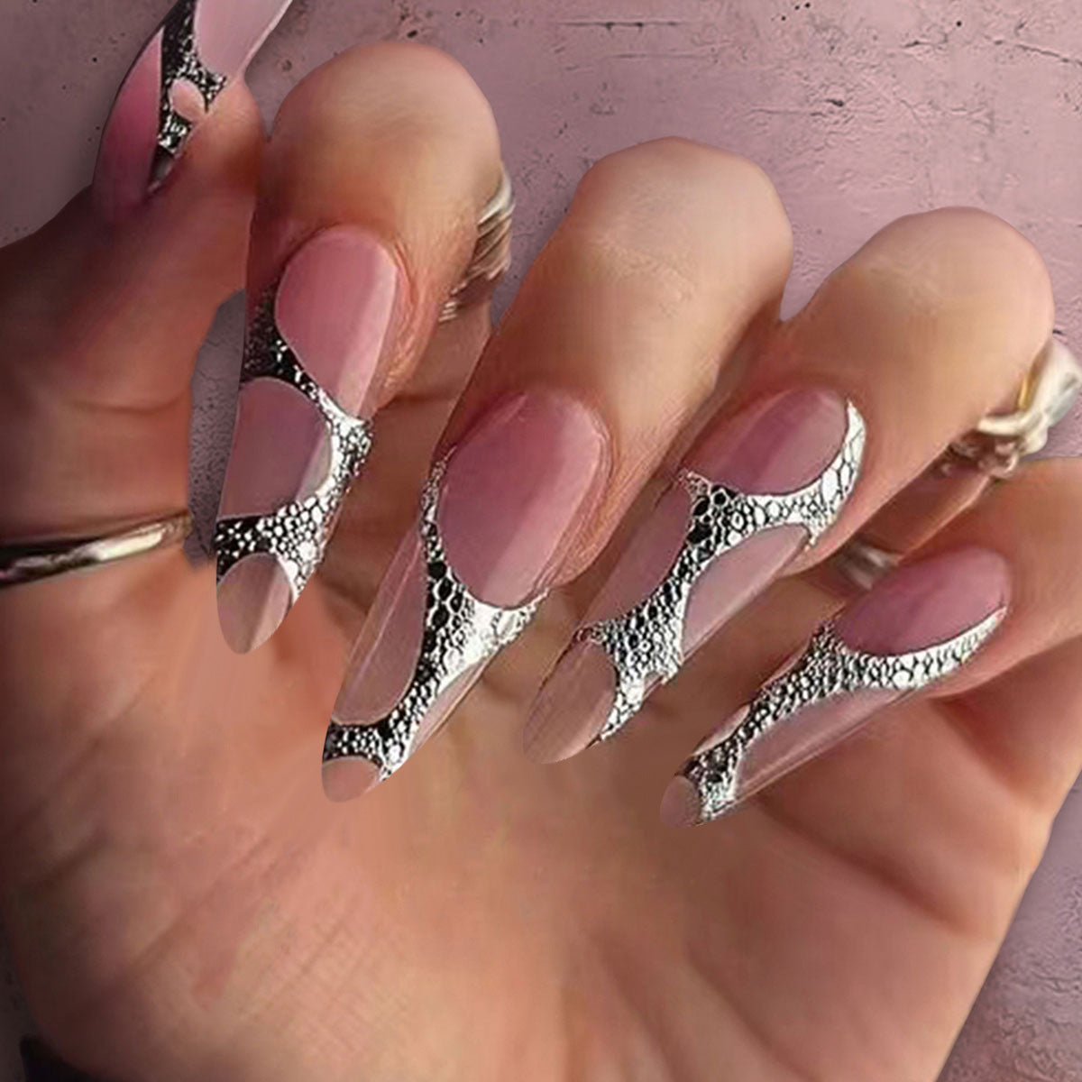 Silver Leopard Print Irregular Almond Nail Tips