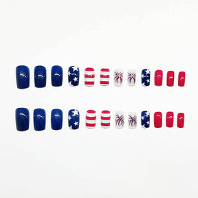 Popular Flag-Style Nails with Red and Blue Accents