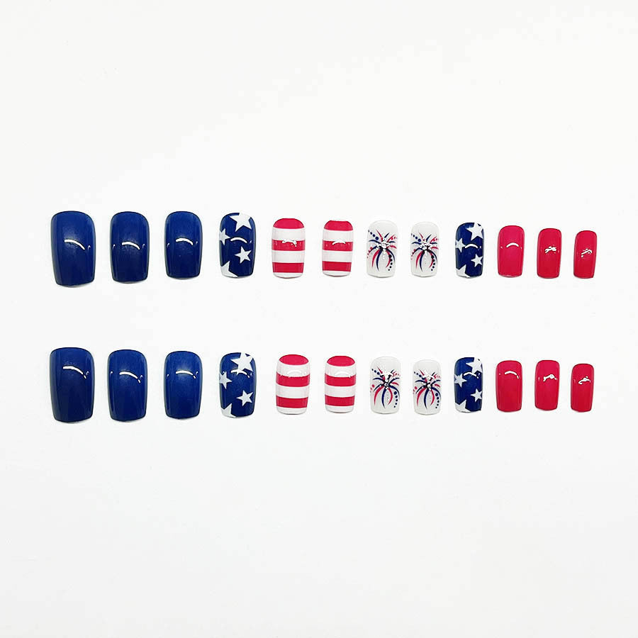 Popular Flag-Style Nails with Red and Blue Accents