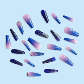 Dreamy Galaxy Gradient Blue Diamond Nail Tips