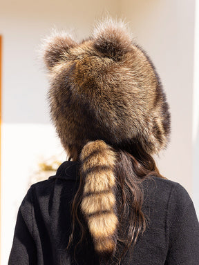 Warm Raccoon Fur Ear Flap Hat - Unisex Winter Accessory