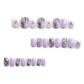 Simple Mirror Flower Purple Ombre White Peony Nail Art Tips