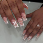 French Heart Butterfly Bow Pearl White Edge Nails