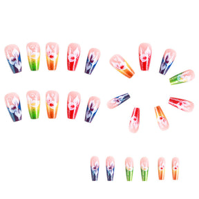 Colorful Flower Glitter Candy Nail Tips