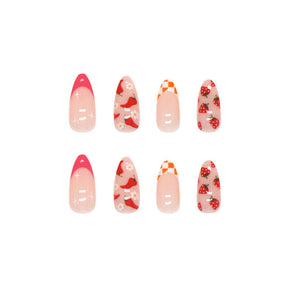 Pointed Waterdrop Nails, Cute Fruit Combo, Summer Hot, 24-Piece Box