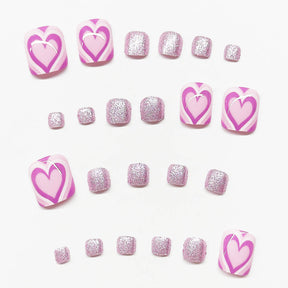 Simple Chic Pink Heart Toe Nails with Sparkle