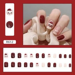 Red Christmas Fall Nails - Pre-Made Wearable Nail Tips (24PCS)