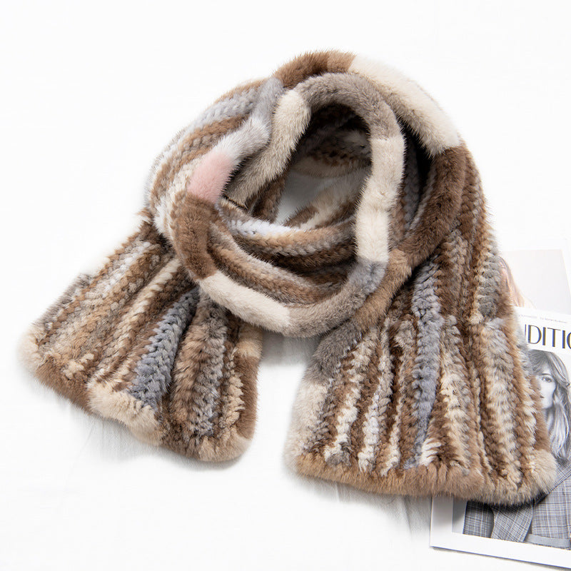 Coffee-Colored Mink Fur Winter Scarf - Cozy & Stylish