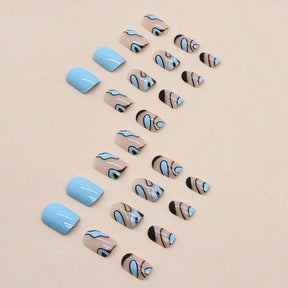 Short Euro Ins Style Blue Black Sweet Cool Wavy Irregular Nails Wearable Fake Nails