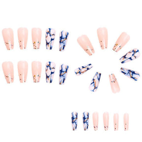 Blue Marble Mid-Length Flash Nails - Stylish and Trendy