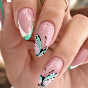 Chic French Green-White Butterfly Handmade Nail Stickers