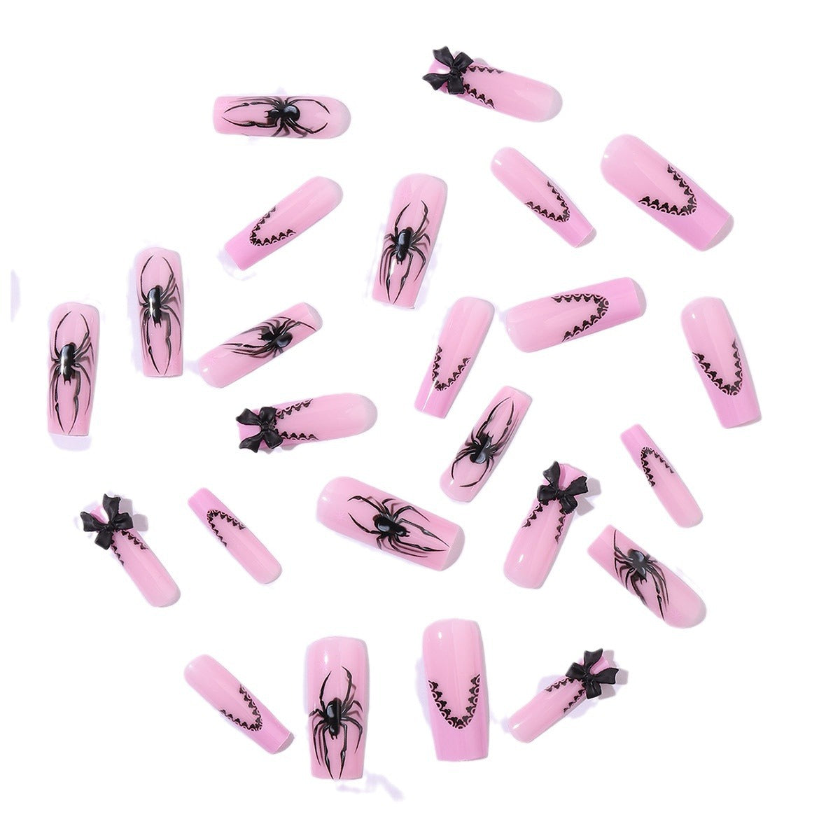 Long Transparent Pink Black Widow Spider False Nails