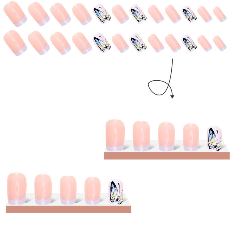 Removable French Blue Butterfly Diamond Nail Tips