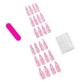 Edgy Pink Star Long Pointed Nail Stickers