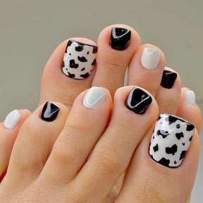 Clear Black & White Leopard Print Fall Toe Nails - Removable Nail Tips