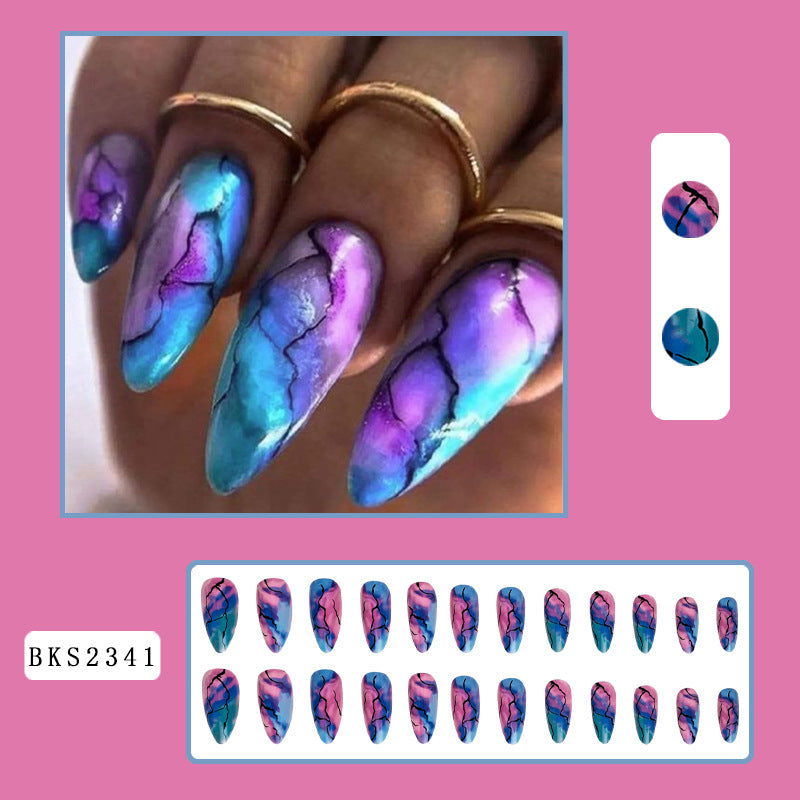 Almond Shape Colorful Ombre Marble Nail Tips