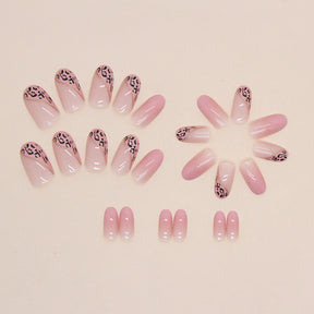 Tender Pink Gradual Change Sweet Girl Leopard Nails Round Head Fashion Fake Nails