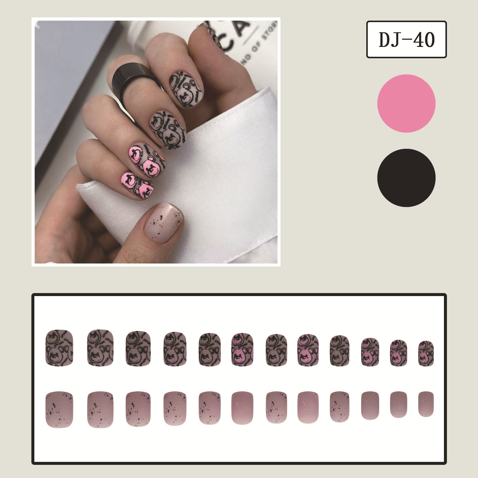 Purple Grey Matte Short Square Nails with Bear Designs