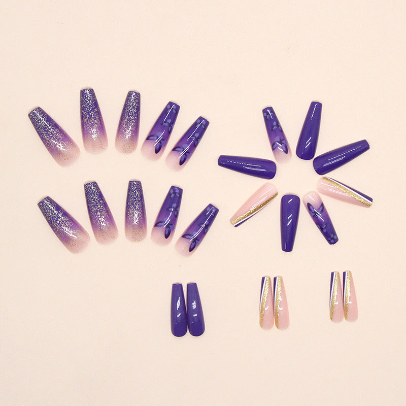 Cool Klein Blue Purple Long Ballet Nails, Butterfly Design, INS Style