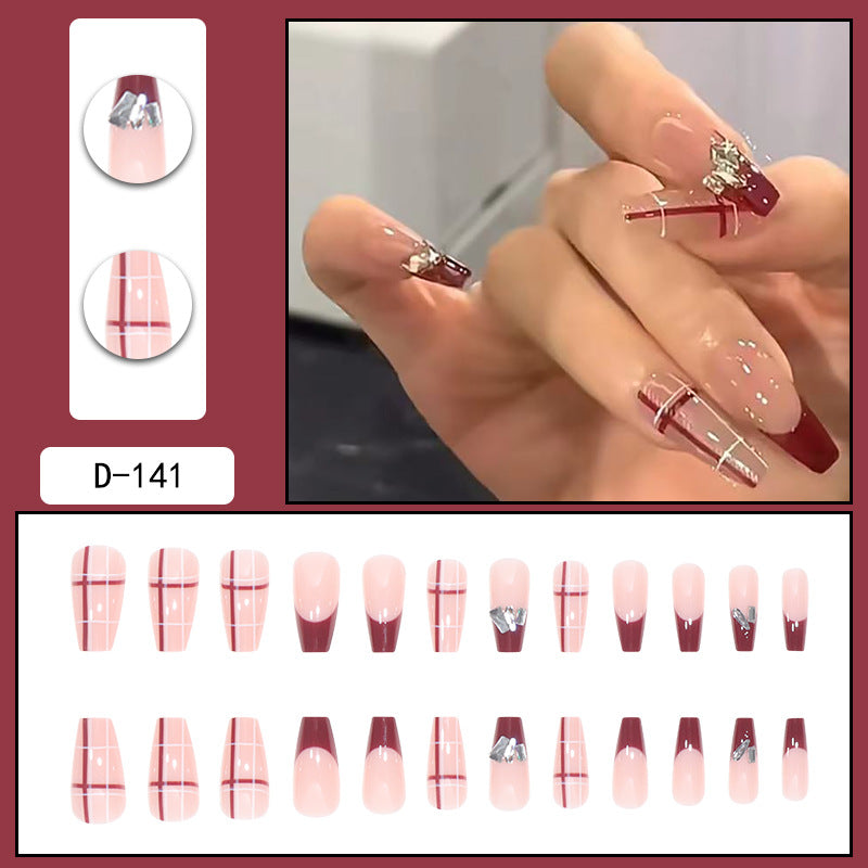 Checkerboard French Nail Extensions with Rhinestone Accents