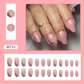 Tender Pink Gradual Change Sweet Girl Leopard Nails Round Head Fashion Fake Nails