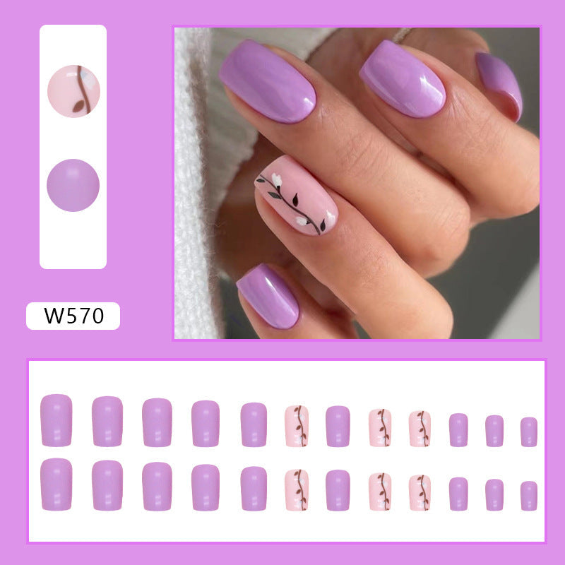 Colorful Flower Fall Nails Matte Finish 24 Pieces