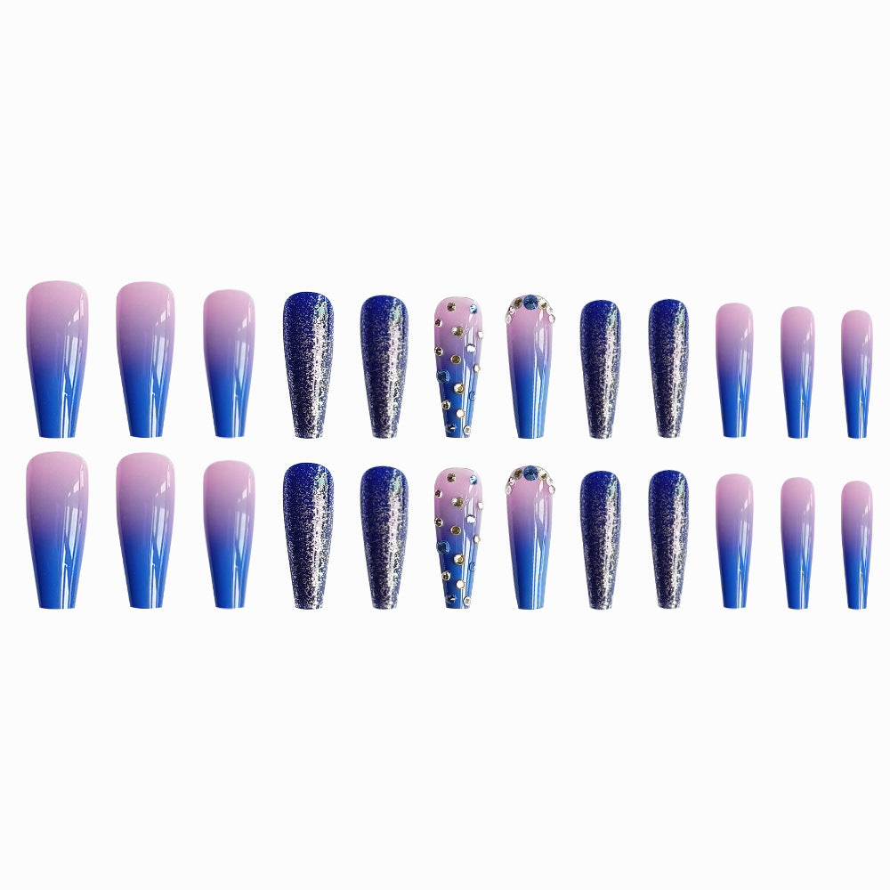 Dreamy Galaxy Gradient Blue Diamond Nail Tips