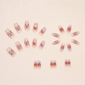 Cute INS Flash Powder Blush Nails, New Year Rabbit Design