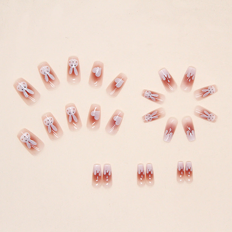 Cute INS Flash Powder Blush Nails, New Year Rabbit Design