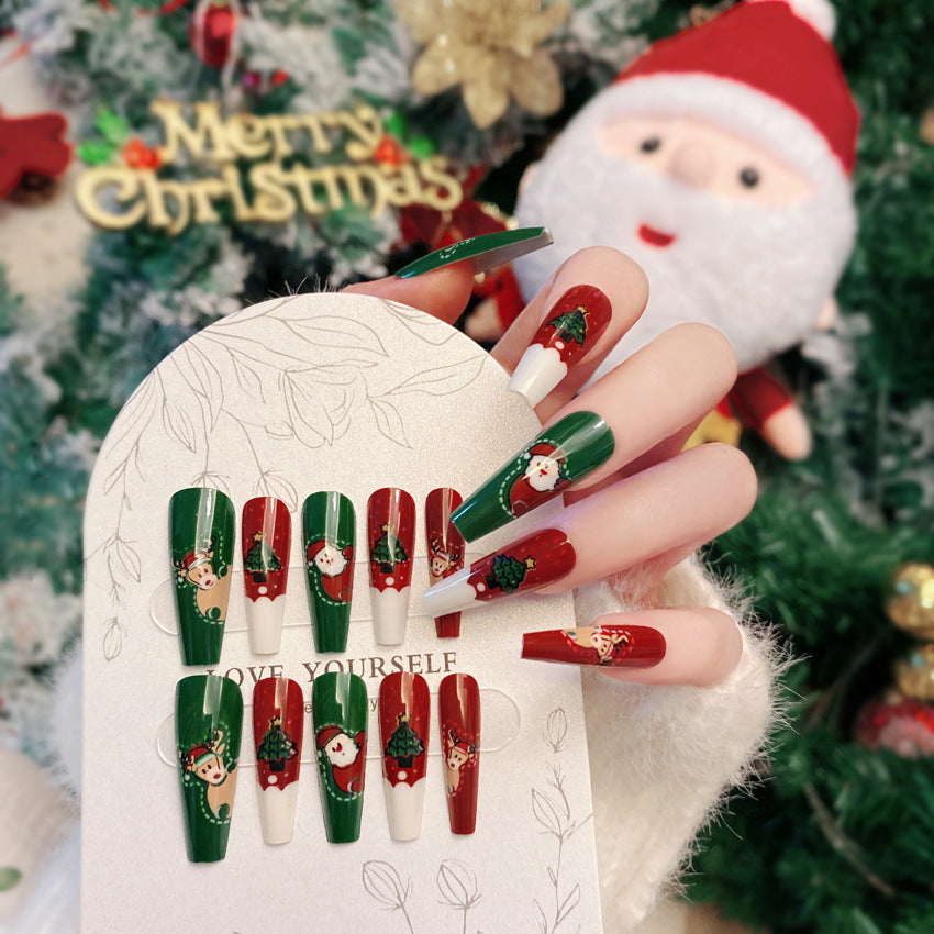 Christmas Nail Tips with Snowflakes and Reindeer, 24 Pieces