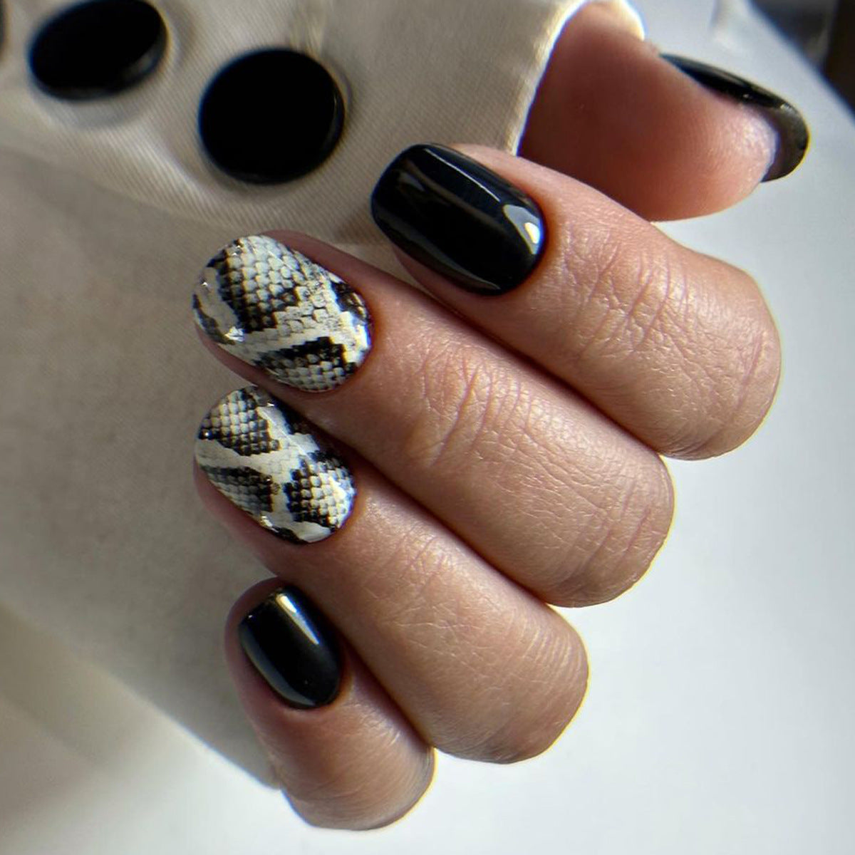 Black Snake Skin Dark Style False Nails