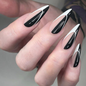 Popular French Almond Black White Nails