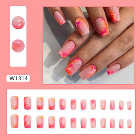 Soft Sweet Warm Tone Mid-Length Pink Yellow Ombre Nails