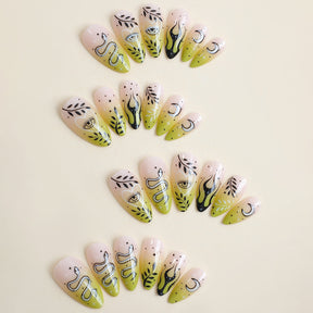 Almond Nail Tips with Tropical Jungle Print, Sweet and Edgy