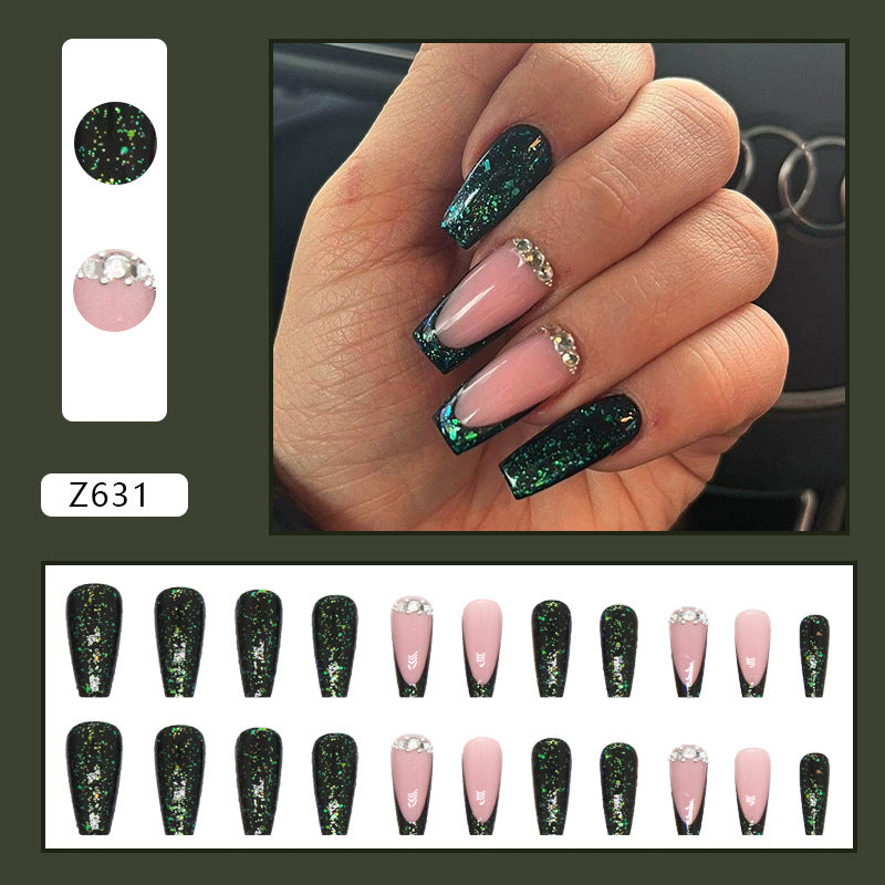 Summer Fresh Emerald Flash Fragment Long Ballet Nails, Chic and Bright